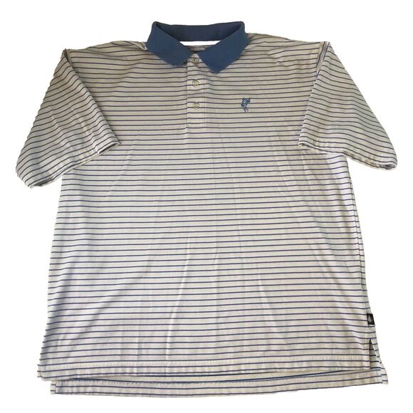 Ashworth Weather Systems Men’s Polo  Blue White Stripes Moisture Wicking Large - Picture 1 of 16